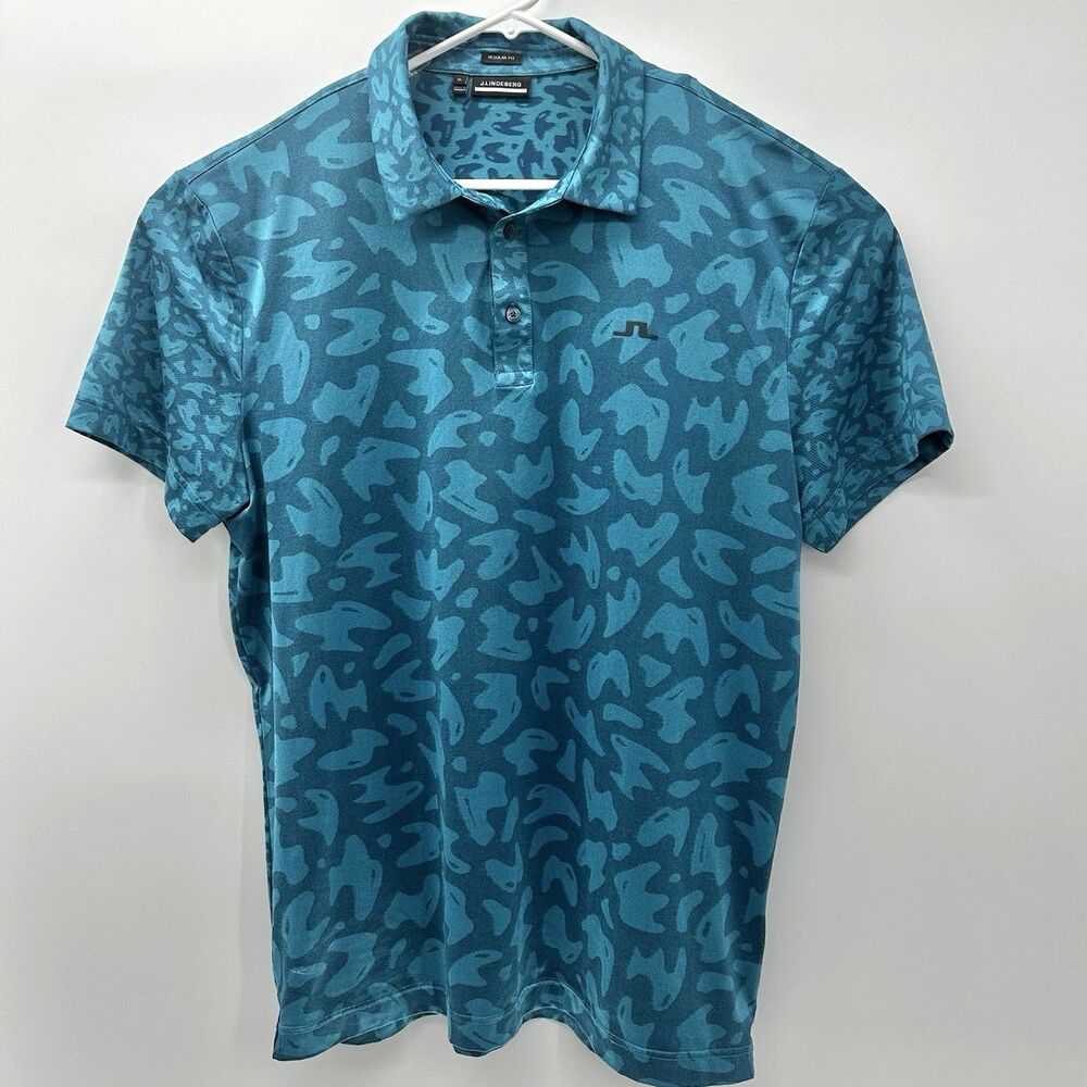 J Lindeberg Golf Polo Shirt Mens XL Nuno Stretch Regular Fit Teal Blue Bunker - Picture 4 of 14